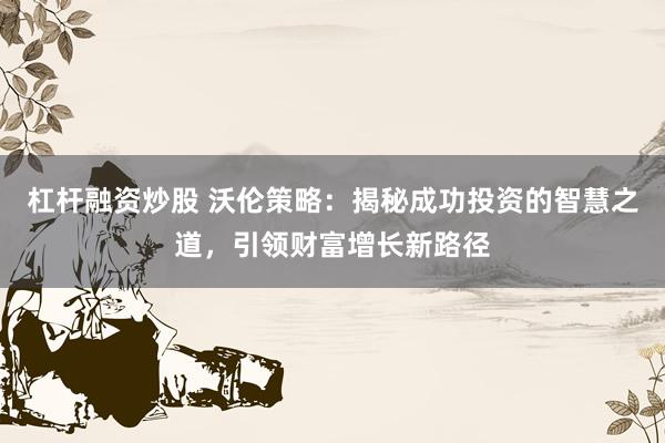 杠杆融资炒股 沃伦策略：揭秘成功投资的智慧之道，引领财富增长新路径