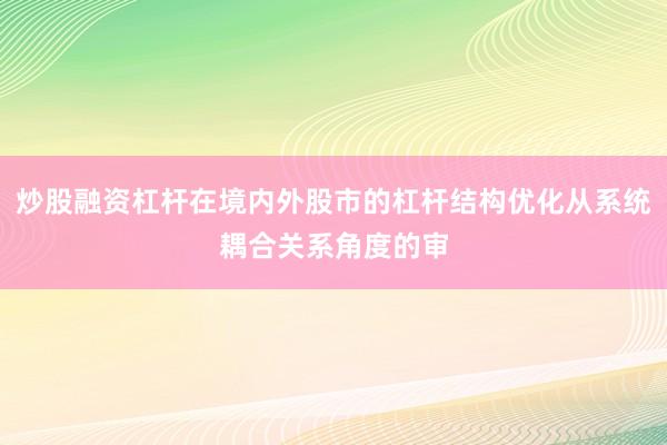 炒股融资杠杆在境内外股市的杠杆结构优化从系统耦合关系角度的审