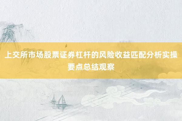 上交所市场股票证券杠杆的风险收益匹配分析实操要点总结观察