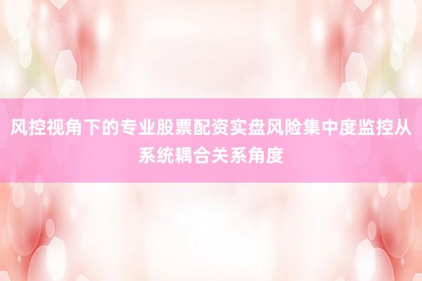 风控视角下的专业股票配资实盘风险集中度监控从系统耦合关系角度